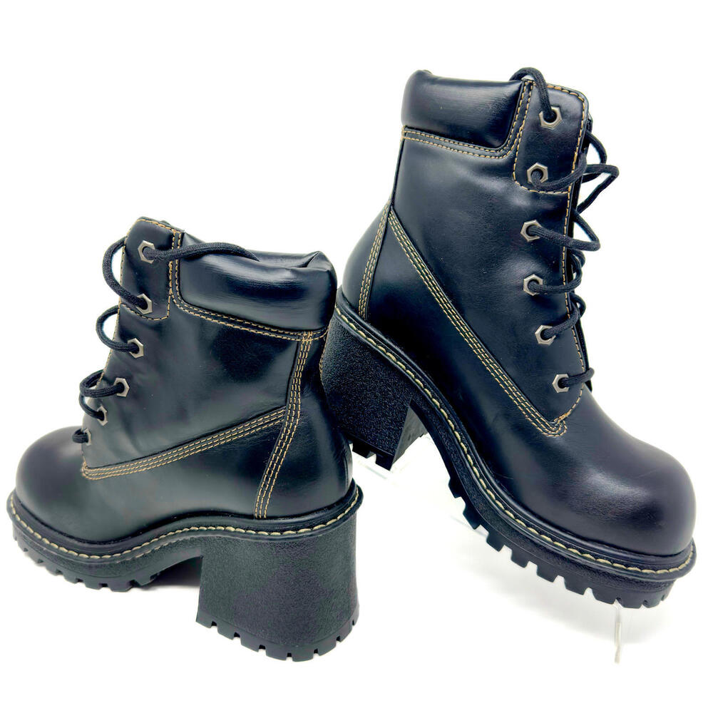 LEI Deene Black Paris Boots Vintage Womens 9.5 Chunky Platform Shoes Goth Punk - Picture 3 of 6